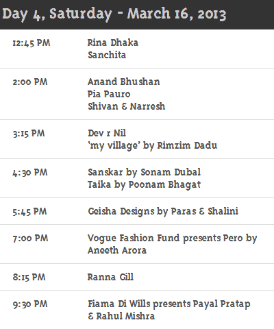 Day 4 WillsLifestyleIndiaFashionweek Schedule