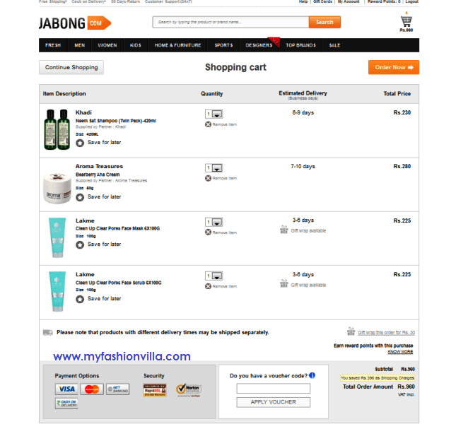 Jabong Shopping Cart