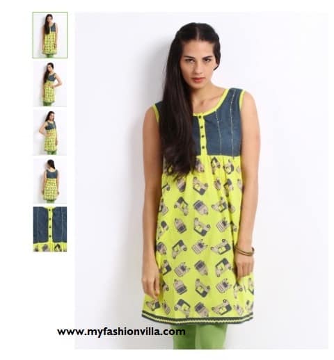 Amari Women Yellow & Blue Printed Kurta