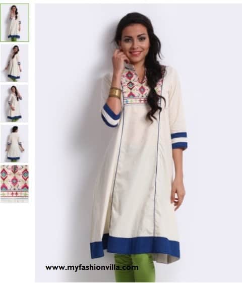 Folklore Women Cream Coloured Kurta